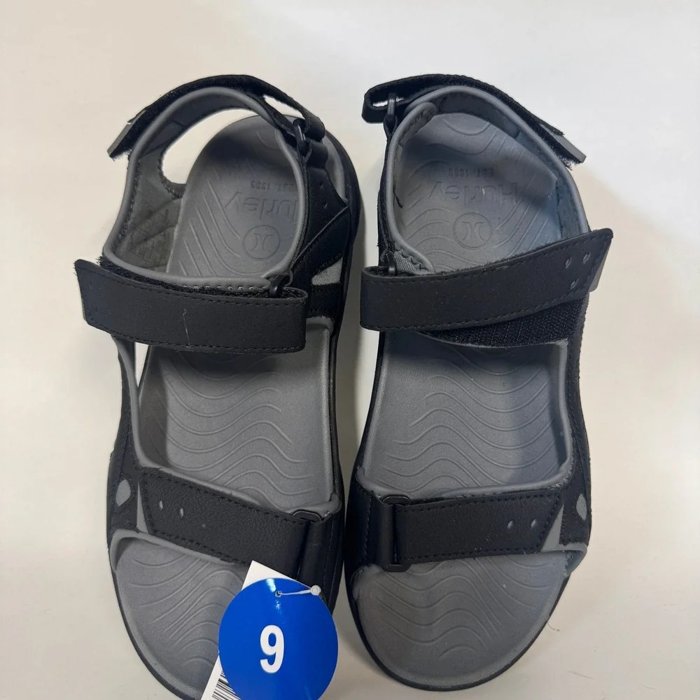 Hurley Odessa Mens Sport Sandals Black Grey Adjustable Straps 1777381 Size 9M